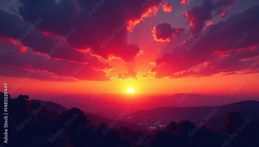 Obraz premium Fiery orange and pink hues paint the sky as the sun dips below the horizon , sunset, dawn, nightfall