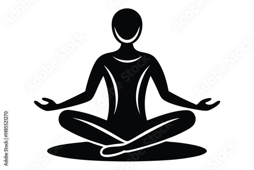 Breathing Control Yoga Silhouette Vector   Pranayama Meditation Pose Illustration