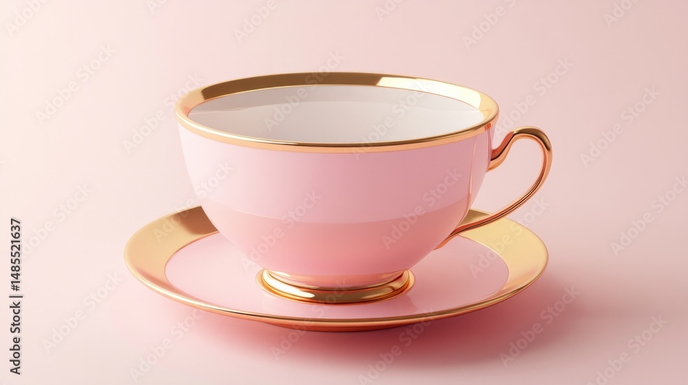 Obraz premium A pink cup with gold trim sits on a gold plate