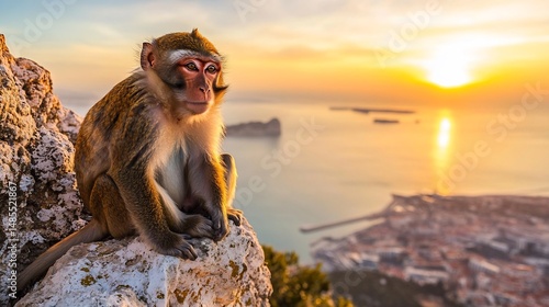 Serene Sunset: A Monkey's Golden Hour Perch