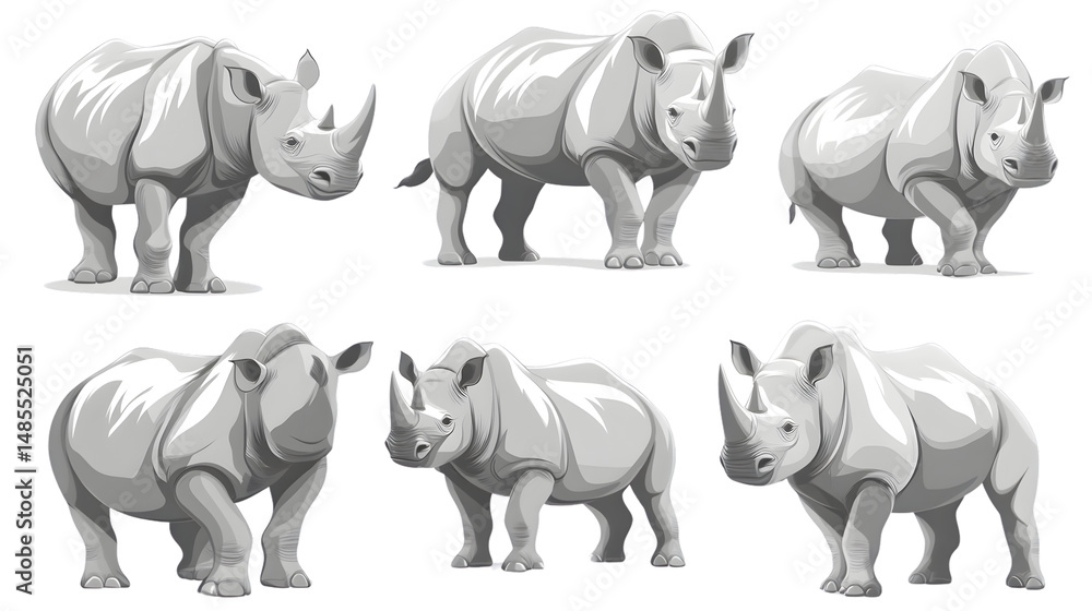 Fototapeta premium Majestic Rhinoceros Collection: Portrait and Standing Animal