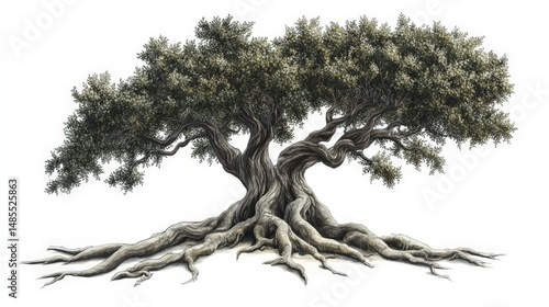 Wallpaper Mural Create a detailed illustration of a massive tree with exposed, twisting roots isolated on a white background, emphasizing intricate textures. Torontodigital.ca