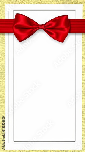 Blank Gift card with decorative satin ribbon, bow, template for gift voucher, card, certificate, coupon