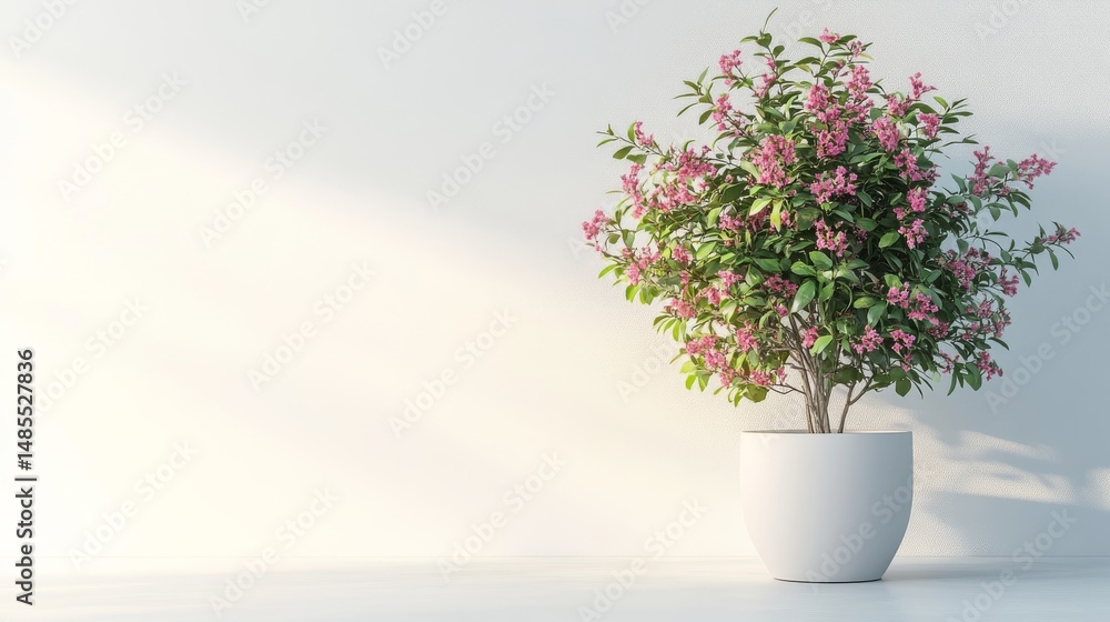 Two vases are positioned on a table next to a planter containing a tree Two vases are positioned on a table next to a planter containing a tree