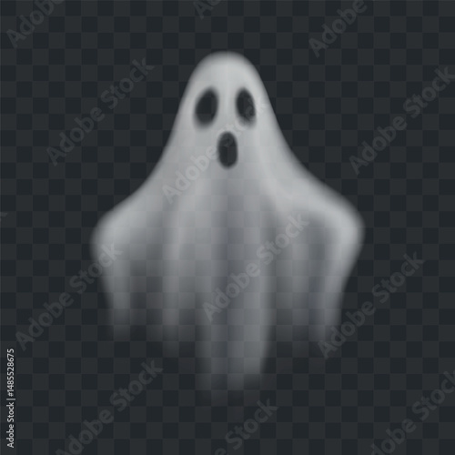 Vector cute flying ghost illustration on dark background