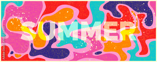 Summer horizontal abstract background with fresh colorize hand drawn lines. Modern art minimalist style design template for sales, horizontal poster, header, cover, social media, fashion