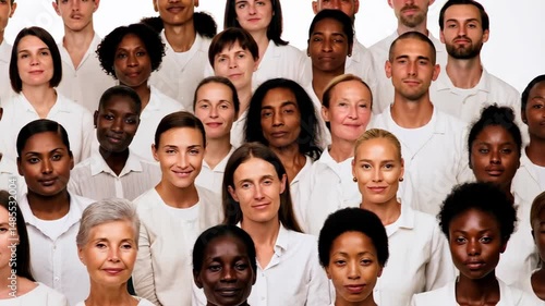 Diversity inclusion unity concept large group diverse people different ages genders multiethnic community global connection representation portraits white clothing