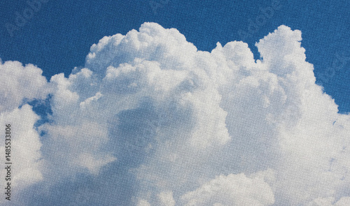 Fototapeta Naklejka Na Ścianę i Meble -  halftone blue sky and soft white clouds. Dotted retro background design. Vintage nostalgic artistic backdrop.