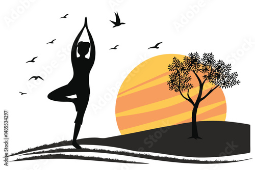 Sunrise Yogi T-Shirt Design Silhouette Vector  Serene Morning Yoga Art