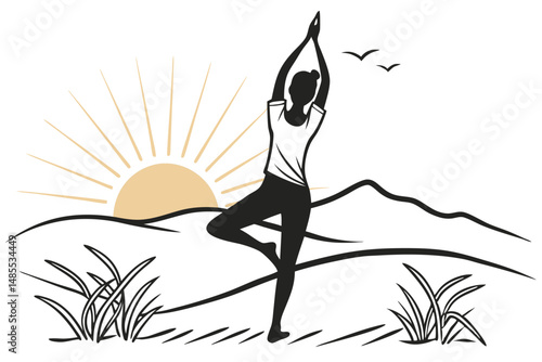 Sunrise Yogi T-Shirt Design Silhouette Vector  Serene Morning Yoga Art