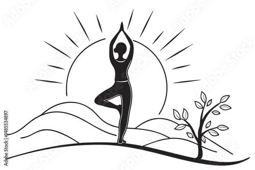 Sunrise Yogi T-Shirt Design Silhouette Vector  Serene Morning Yoga Art
