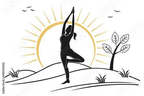 Sunrise Yogi T-Shirt Design Silhouette Vector  Serene Morning Yoga Art