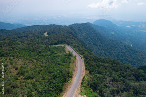 Yao Mao Monument in Bokor National Park. This massive monument stands alone in Bokor National Park, Cambodia, captured by drone
