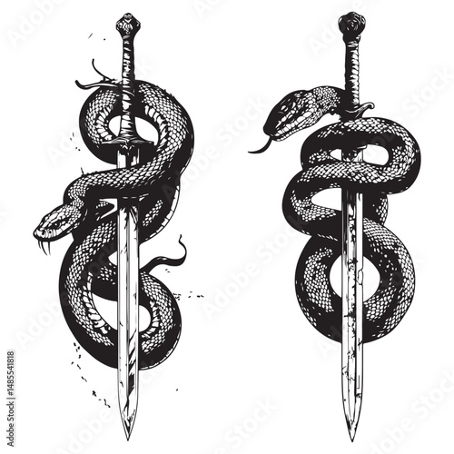 Snake Entwined Sword, Snake and Sword Tattoo Design