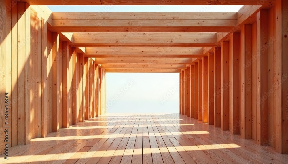 Fototapeta premium Sleek, minimalist wooden planks forming a modern architectural structure , lines, form, building material