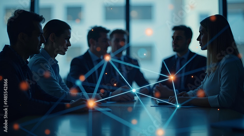 Business Networking Meeting with Digital Connection Overlay