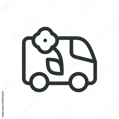 Flower delivery line icon, flower shop delivery vector symbol with editable stroke