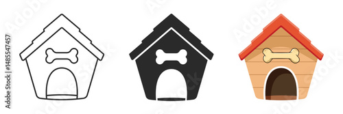 Dog house icon set collection in flat style. Pet home vector illustration on isolated background. Animal shelter sign business concept.