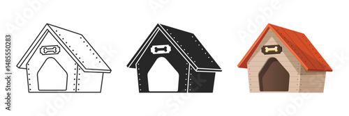 Dog house icon set collection in flat style. Pet home vector illustration on isolated background. Animal shelter sign business concept.