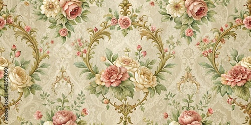 Elegant floral design on an abstract vintage-inspired wallpaper with refined and ornate details, wallpaper, details