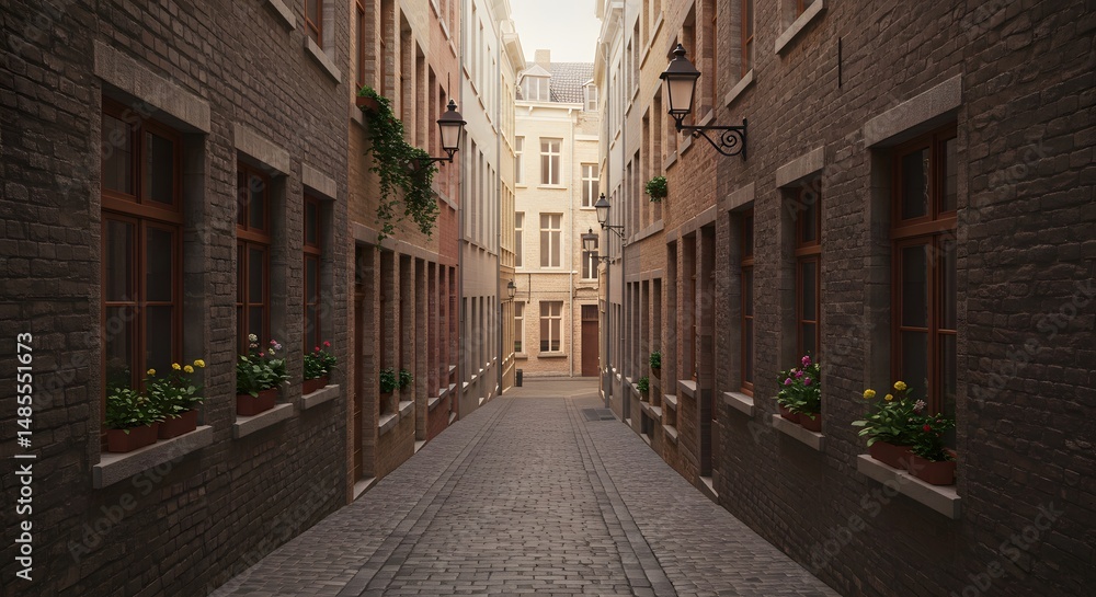 Fototapeta premium Walking Through Historic Alleyway with Cobblestone Path