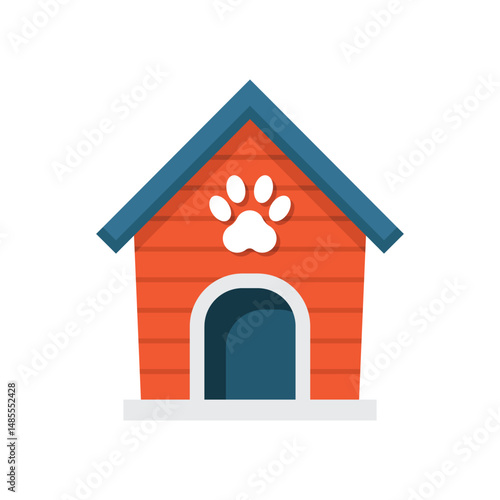 Dog house icon in flat style. Pet home vector illustration on isolated background. Animal shelter sign business concept.