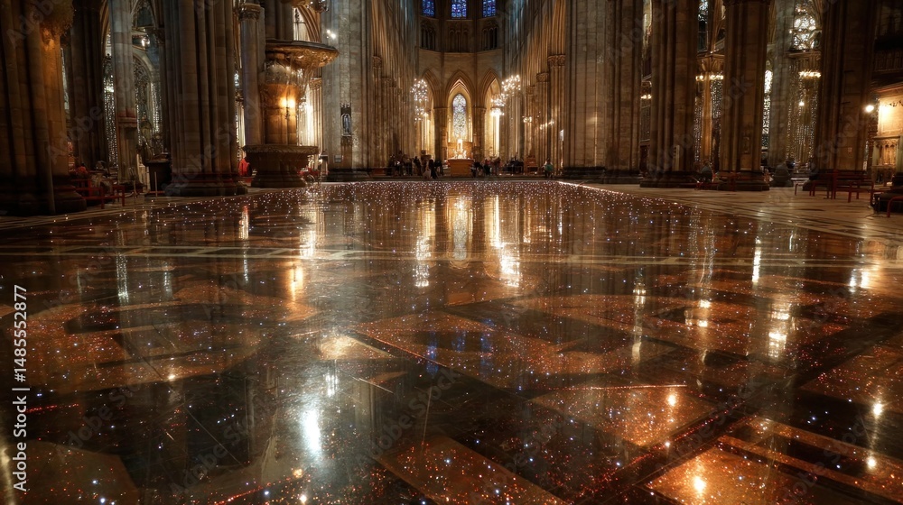 Fototapeta premium Milan Cathedral's Sparkling Floor: A Nighttime Celestial Reflection