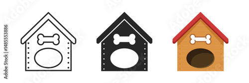 Dog house icon set collection in flat style. Pet home vector illustration on isolated background. Animal shelter sign business concept.