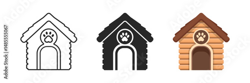 Dog house icon set collection in flat style. Pet home vector illustration on isolated background. Animal shelter sign business concept.