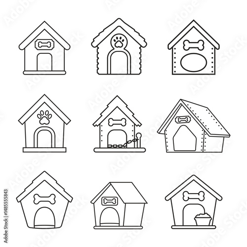 Dog house icon set collection in flat style. Pet home vector illustration on isolated background. Animal shelter sign business concept.