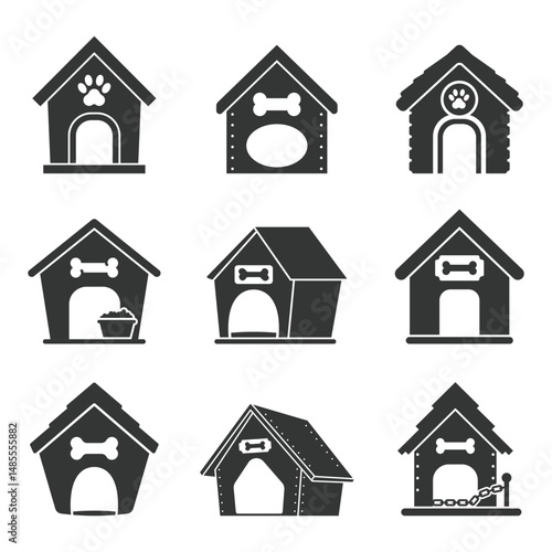 Dog house icon set collection in flat style. Pet home vector illustration on isolated background. Animal shelter sign business concept.
