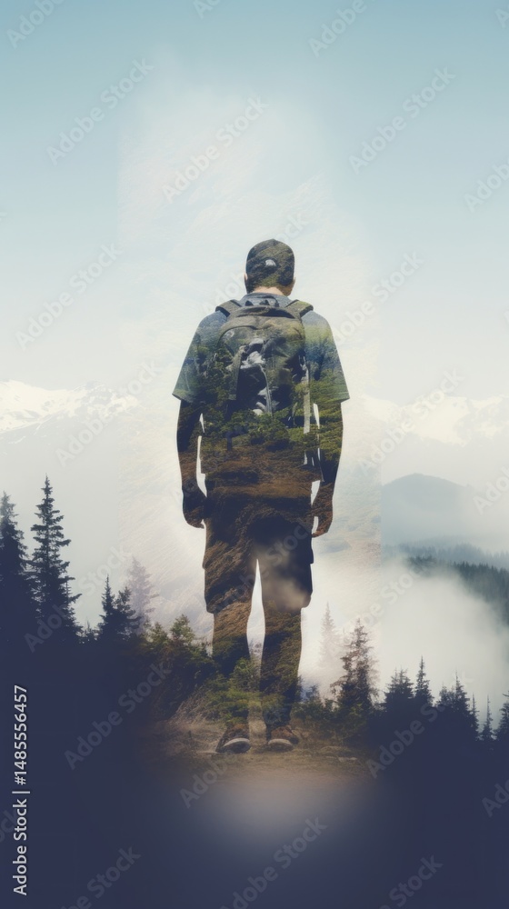 Fototapeta premium Photography of hiking man wallpaper military outdoors backpack.