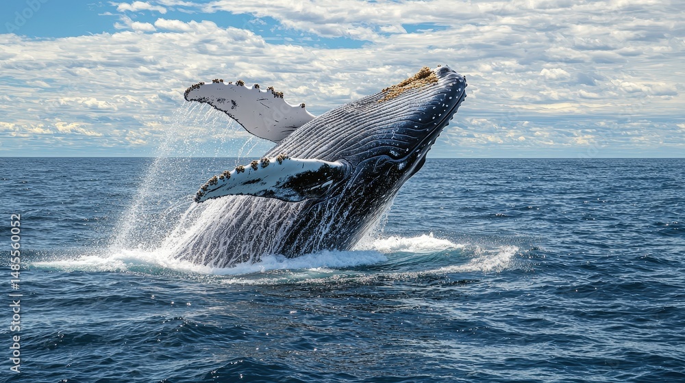Fototapeta premium Majestic humpback whale breaching the ocean surface.