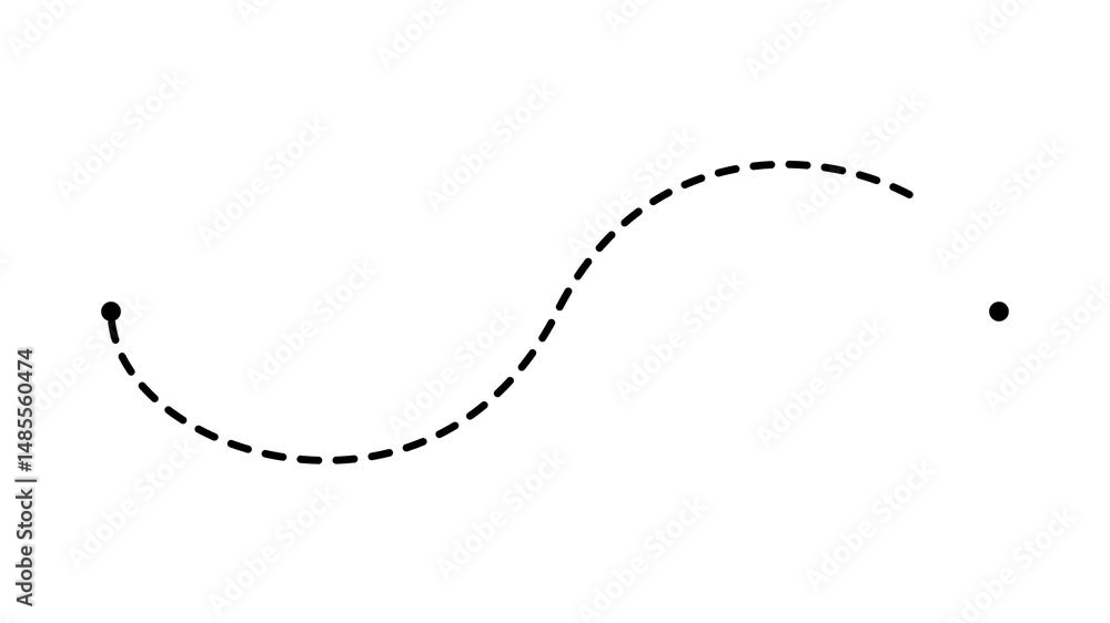 Animation of a dotted line path from left to right point. Concept of movement, moving, flying and goal.