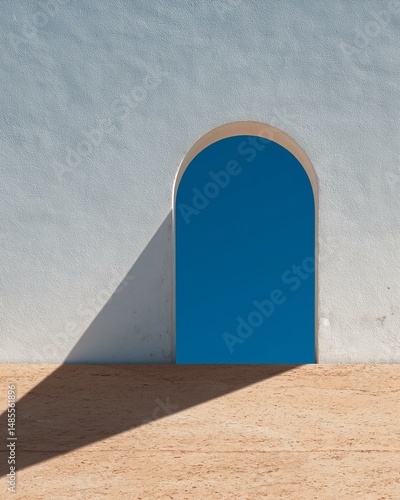 Blue Archway on Beige Wall. Minimalist Architectural Contrast