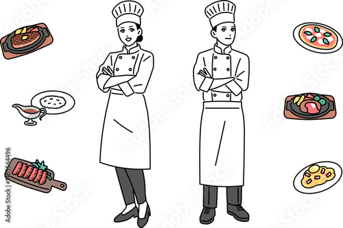 制服を着た男女の料理人の立ち姿
