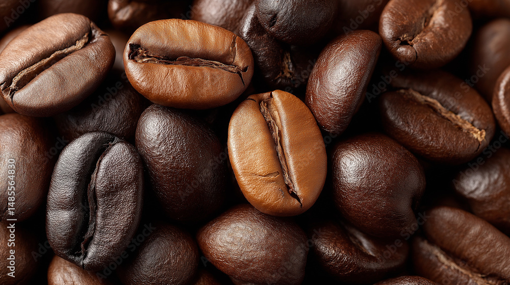 Naklejka premium A close-up view of many coffee beans