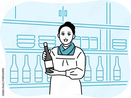割烹着を着た小料理屋の女性女将のイラスト
