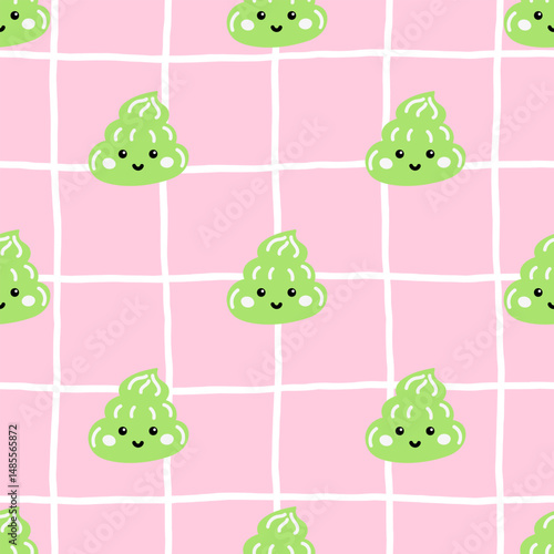 Seamless kawaii pattern with wasabi in a cute Japanese vector style. Perfect for fabric, wrapping paper, and food-themed designs