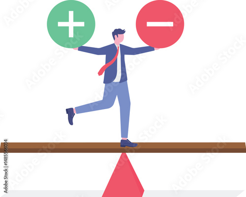 Pros and cons as benefits and threats analysis process.Good and bad situation balance evaluation

