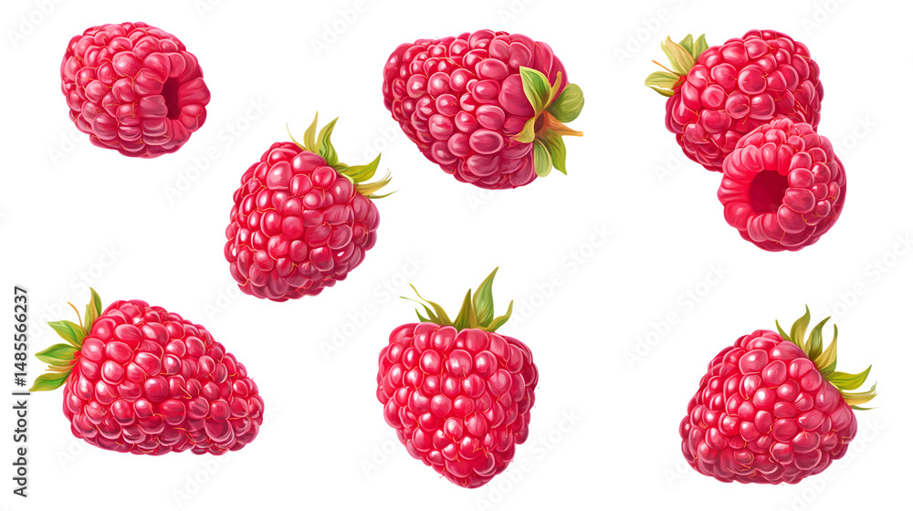 Fresh Raspberries Floating on White Background - Vibrant Fruit Photography Fresh Raspberries Floating on White Background - Vibrant Fruit Photography
