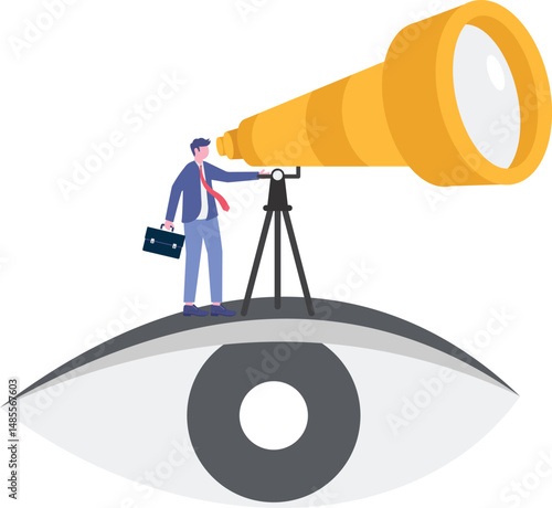 Business vision, eye looking for opportunity or discover success idea, leadership visionary look forward for future,

