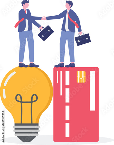 Idea pitching, fundraising and venture capital, selling business or merger agreement concept..flat vector illustration.

