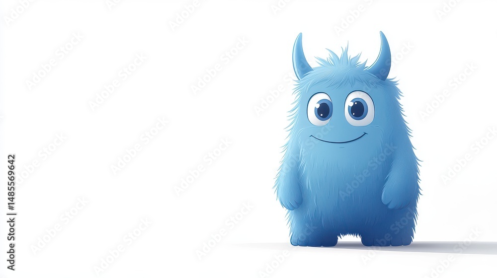 Happy Blue Monster on White Background: Playful Character for Fun Projects Happy Blue Monster on White Background: Playful Character for Fun Projects
