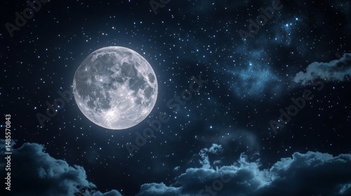 Wallpaper Mural Full Moon Night Sky with Stars and Clouds Torontodigital.ca