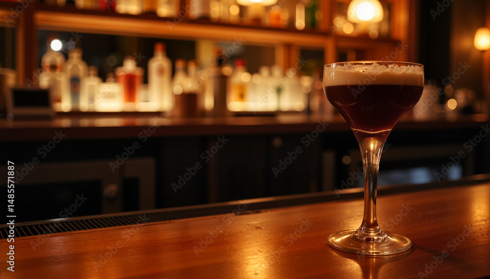 Elegant espresso martini in cozy bar setting at night, indulgent experience Elegant espresso martini in cozy bar setting at night, indulgent experience