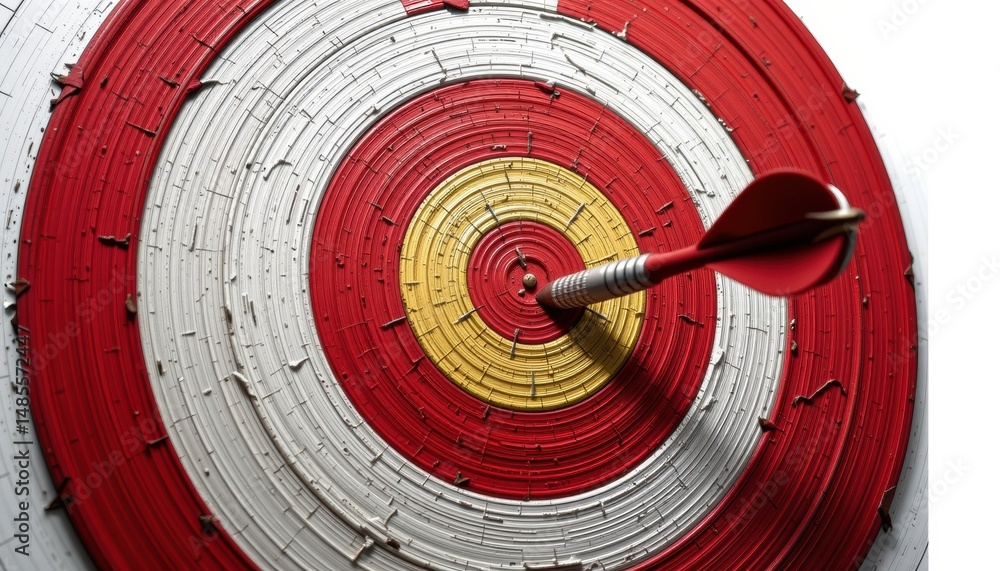 Dart hitting the center of a colorful target. Dart hitting the center of a colorful target.