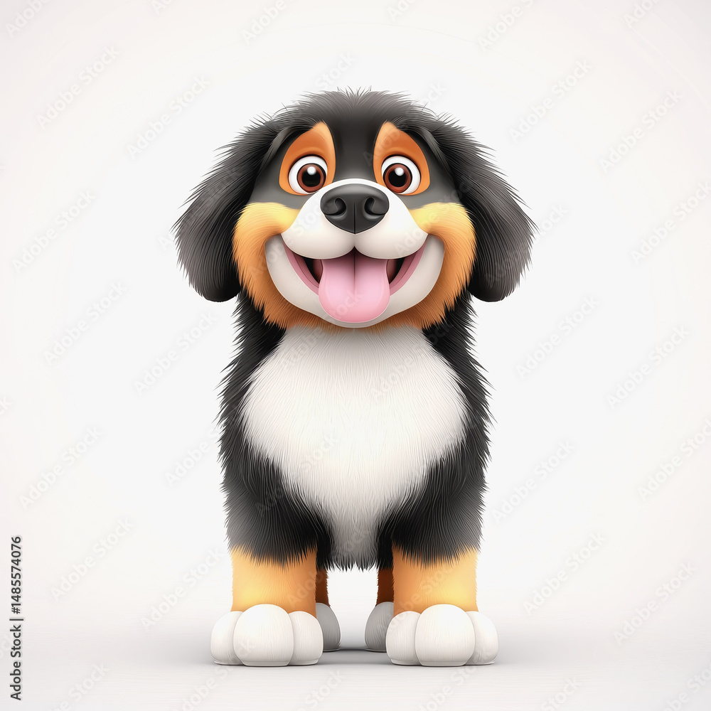 Fototapeta premium Happy cartoon bernese mountain dog with fluffy coat and cheerful expression in a delightful illustration style