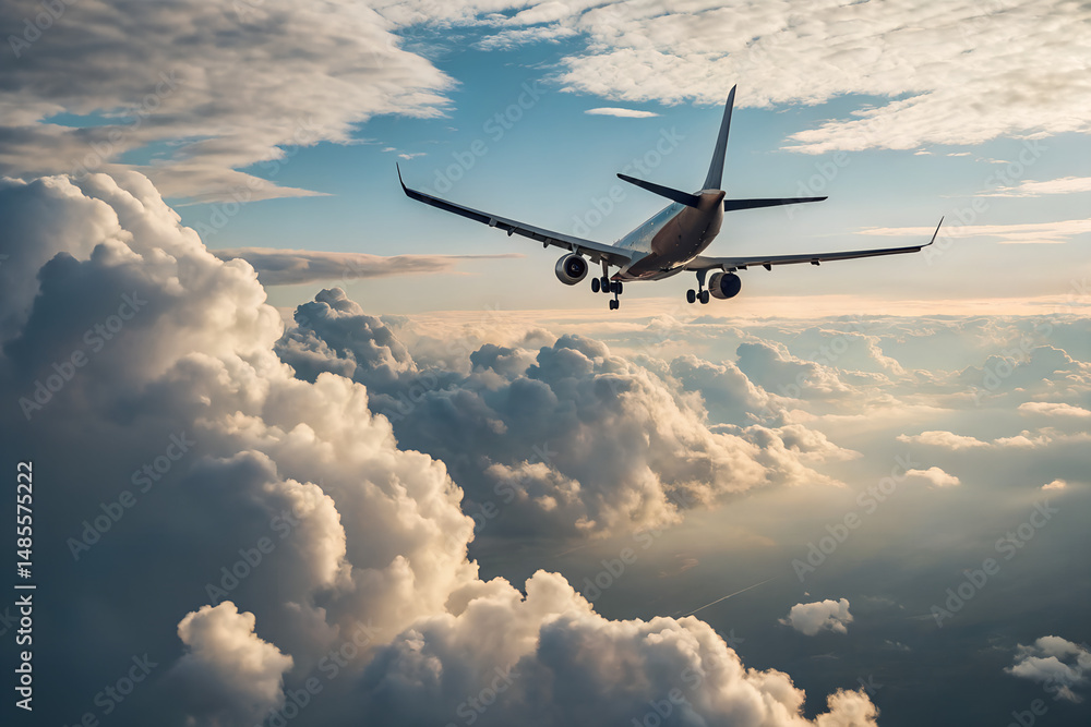 Fototapeta premium airplane over clouds. travel vacation concept