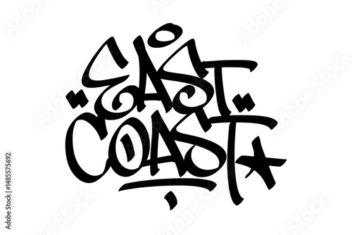 Photos Graffiti tag text EAST COAST in bold hand-drawn street art style